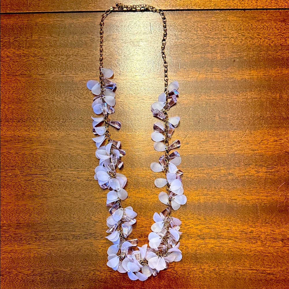 Elegant Floral Necklace and Earrings with White and Purple Accents